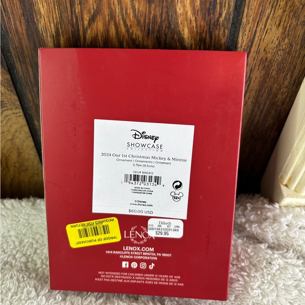 Lenox Disney Mickey & Minnie Silver and Red Christmas Ornament NWB retail $60 - Picture 5 of 8